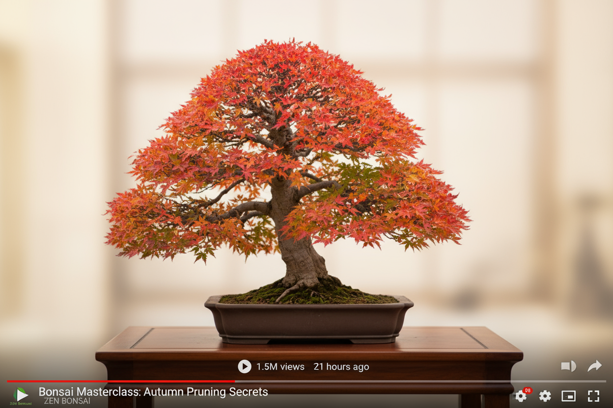 create an image that looks like a screenshot from a YouTube channel about bonsai